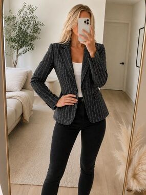 NWT Black Silver Sequin Statement Blazer Party Jacket Small